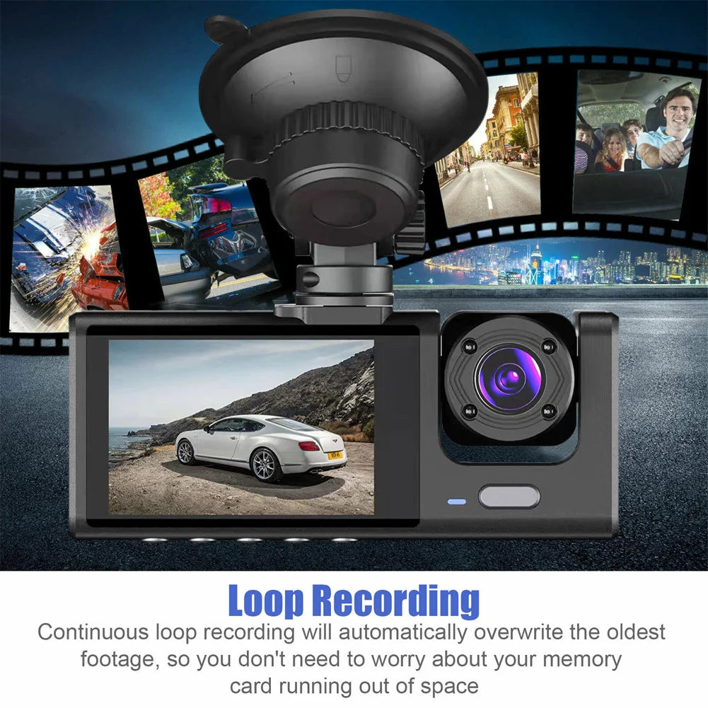 3 Channel Car DVR HD 1080P 3-Lens Inside Vehicle Dash CamThree Way Camera DVRs Recorder Video Registrator Dashcam Camcorder