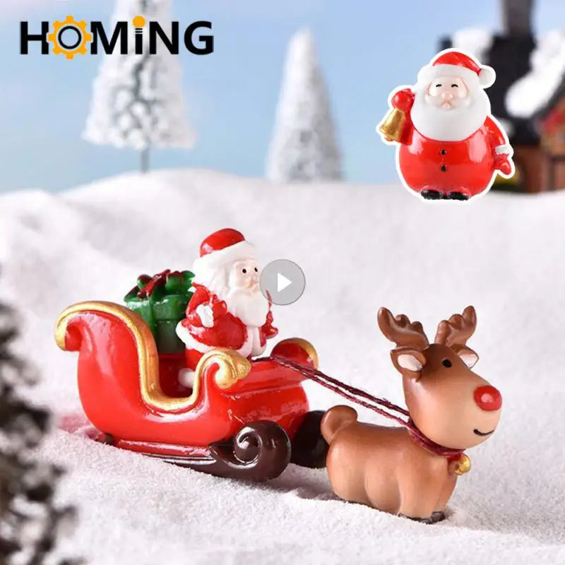 Christmas Mini Resin Figurines Miniatures Santa Claus Snowman Elk Ornament Micro Landscape Merry Xmas Ornament Decoration 2024