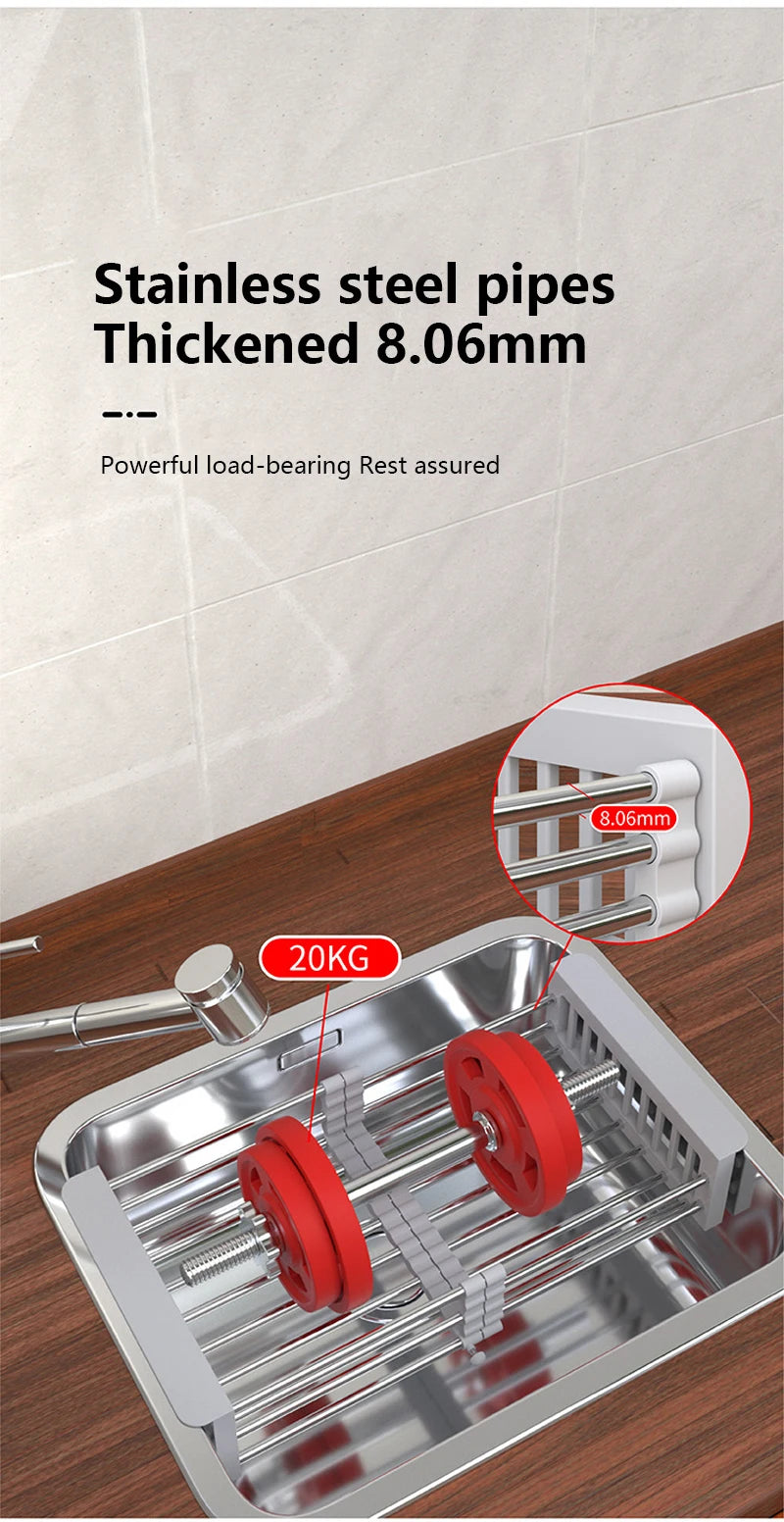 Stainless Steel Telescopic Sink Drain Rack Fruit And Vegetable Dishes And Chopsticks Washing Vegetable Drain Basket