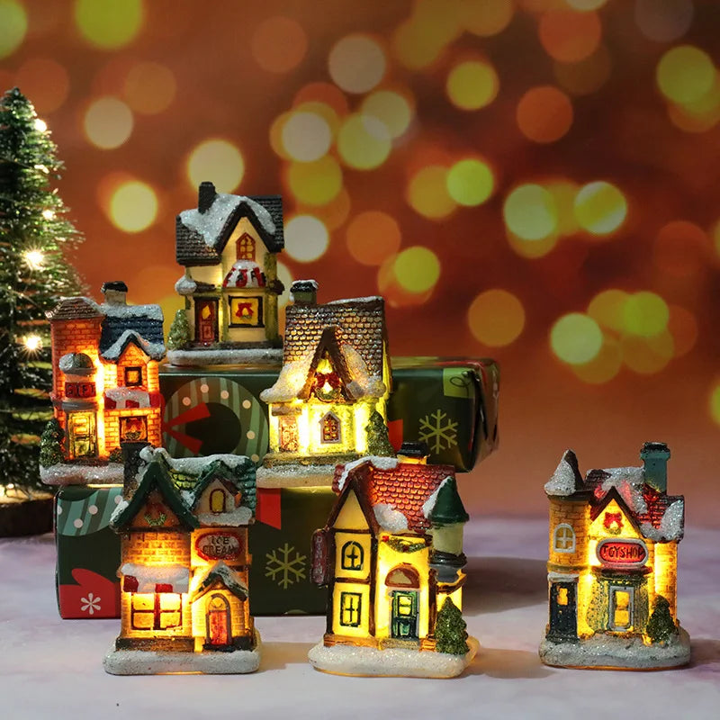 2022 LED Christmas Decorations Resin Small House Micro Landscape XMS Ornament Christmas Gift Decorative Figurines  Home Decor