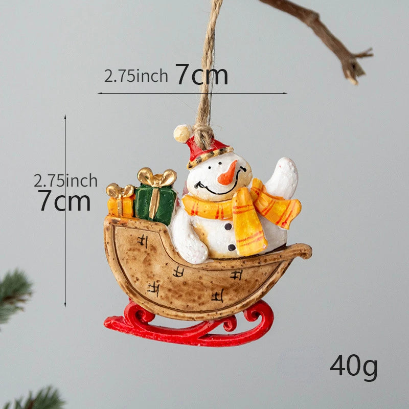 Christmas Retro Figurines Ornament Santa Claus Snowman Sleigh Tree Resin Decoration for Fairy Garden Doll House Home Decor