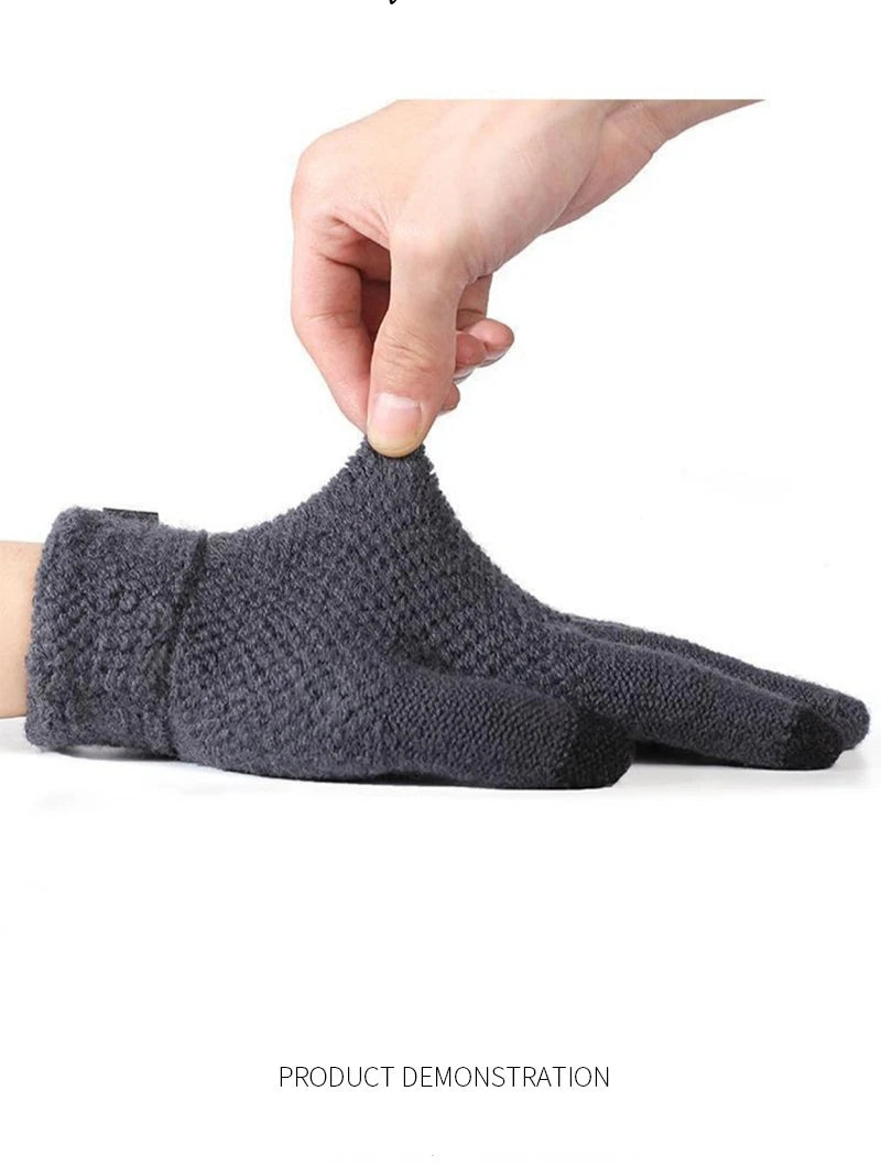 Autumn Winter Version of The Touch Screen Knitted Wool Plus Velvet Thickening Outdoor Riding Gloves for Men Accessories Gifts