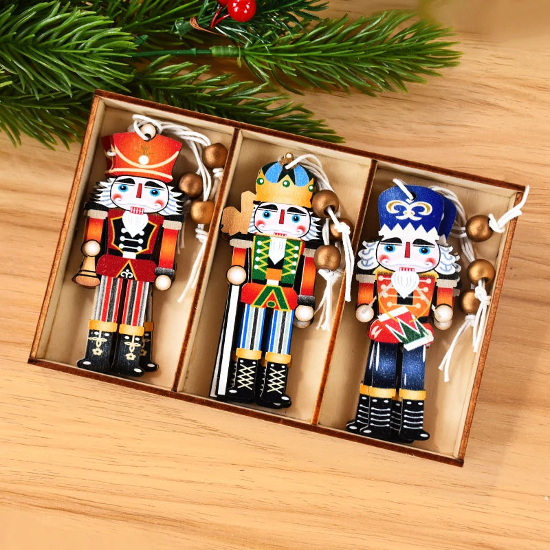 9pcs Christmas Nutcracker Soldier Wooden Pendant Xmas Tree Hanging Ornament 2024 Navidad Decoration for Home 2025 New Year Gifts