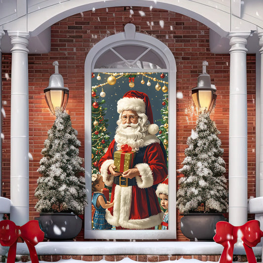 Merry Christmas Door Cover 35 x 71 Inch Christmas Ball Door Cover Backdrops Xmas Tree Door Cover Banner Christmas Balls