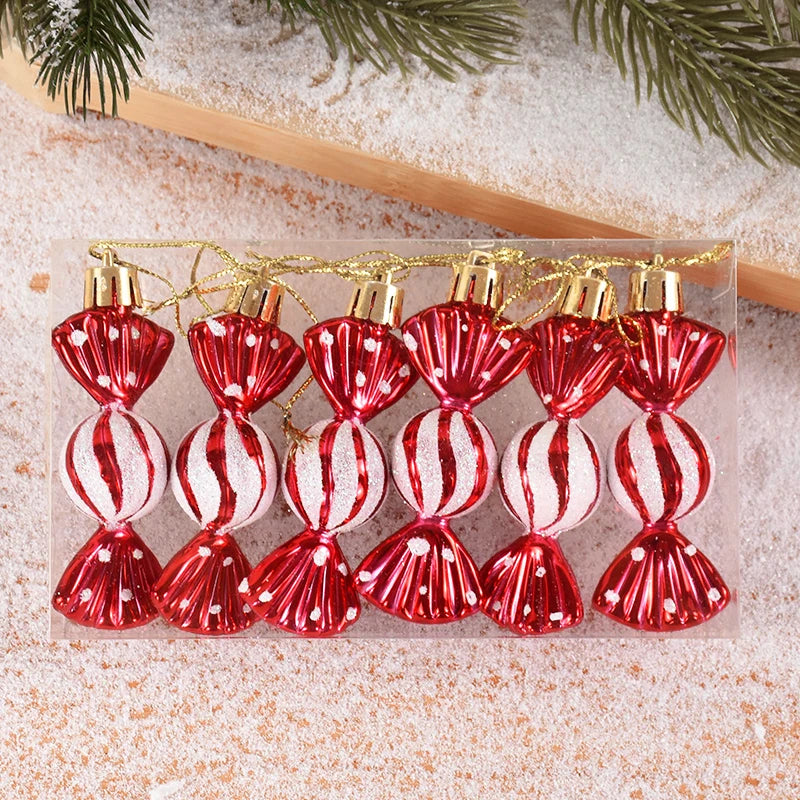 6Pcs Christmas Red Candy Crutch Lollipop Xmas Tree Hanging Pendant Ornaments 2024 New Year Gift Christmas Home Decoration 2023