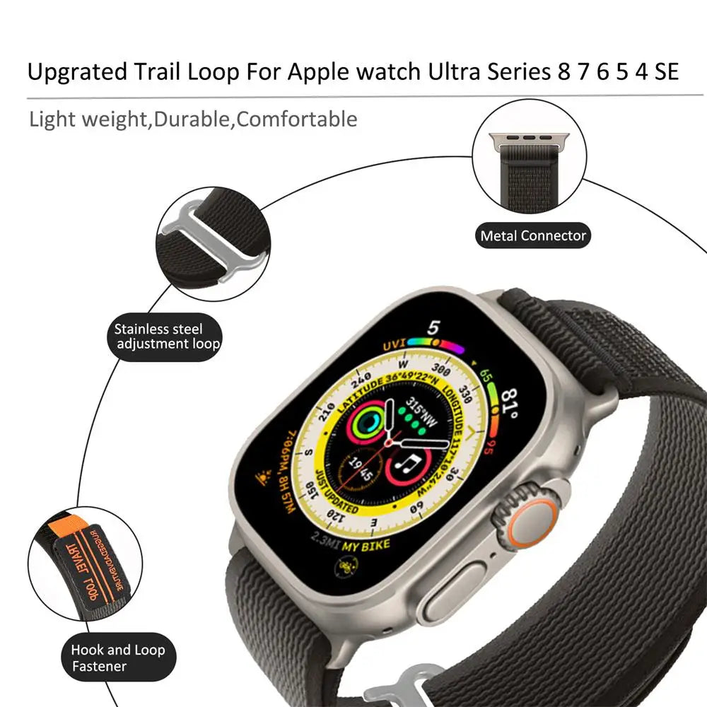 Trail Loop Strap for Apple Watch Ultra 2 Band 49mm 45mm 44mm 46mm 40mm 41mm 42mm Bracelet iWatch Series 10 9 8 se 7 6 5 4 Straps