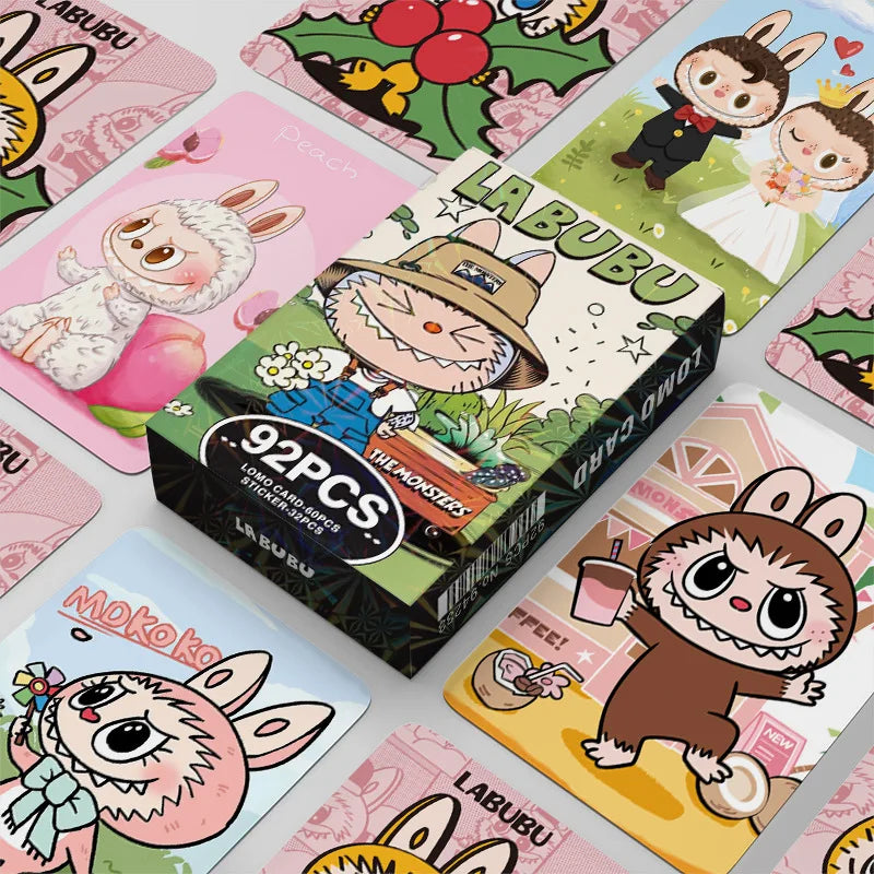 92PCS Labubu Cute Monster Cartoon Photo Card Stickers Pack Anime Accessories