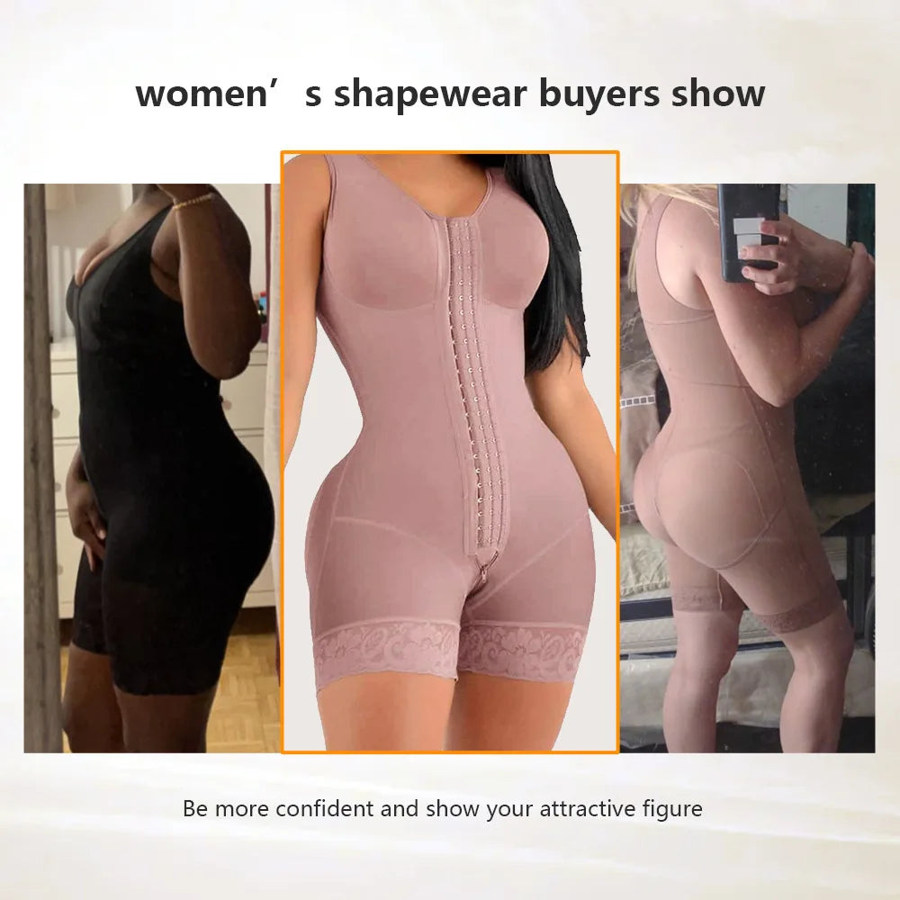 Women Bodysuit Shapewear Fajas High Compression Shorts Slimming Sexy Shaping Underwear Tummy Control Body Shaper with Buckle