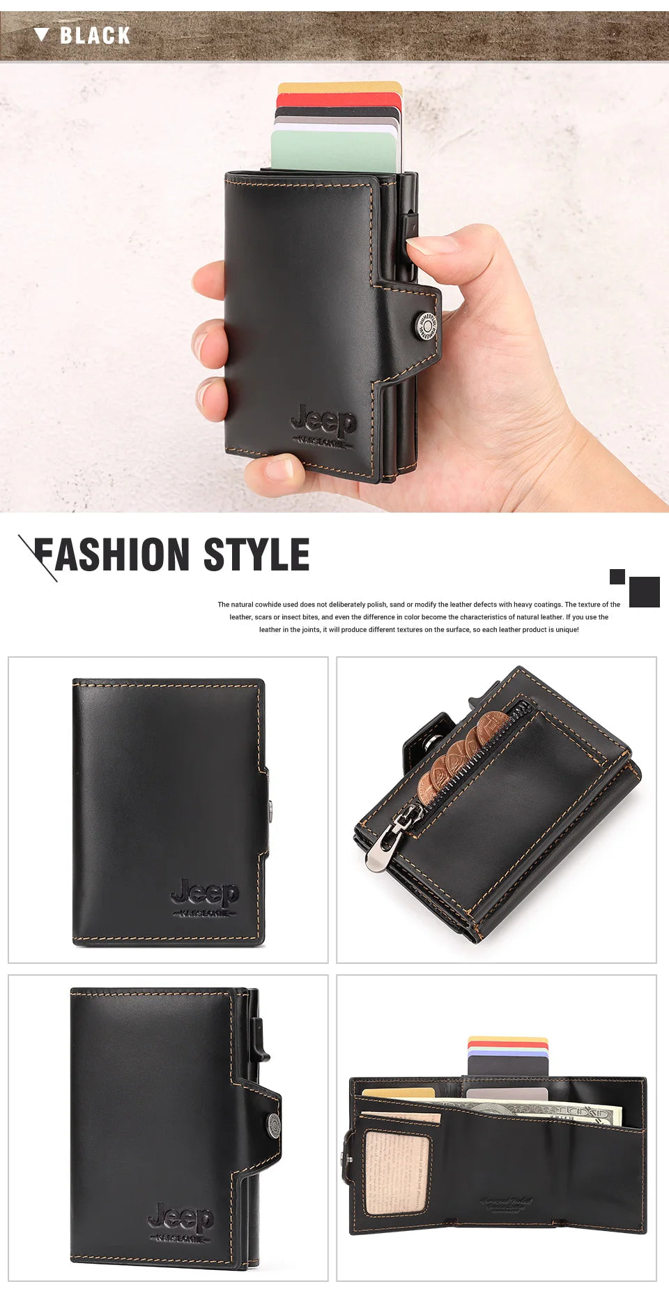 Genuine Leather Men's Short Wallet Small Mini Money Clip RFID BLocking Credit Automatic  Card Holder with Free Engraving Service