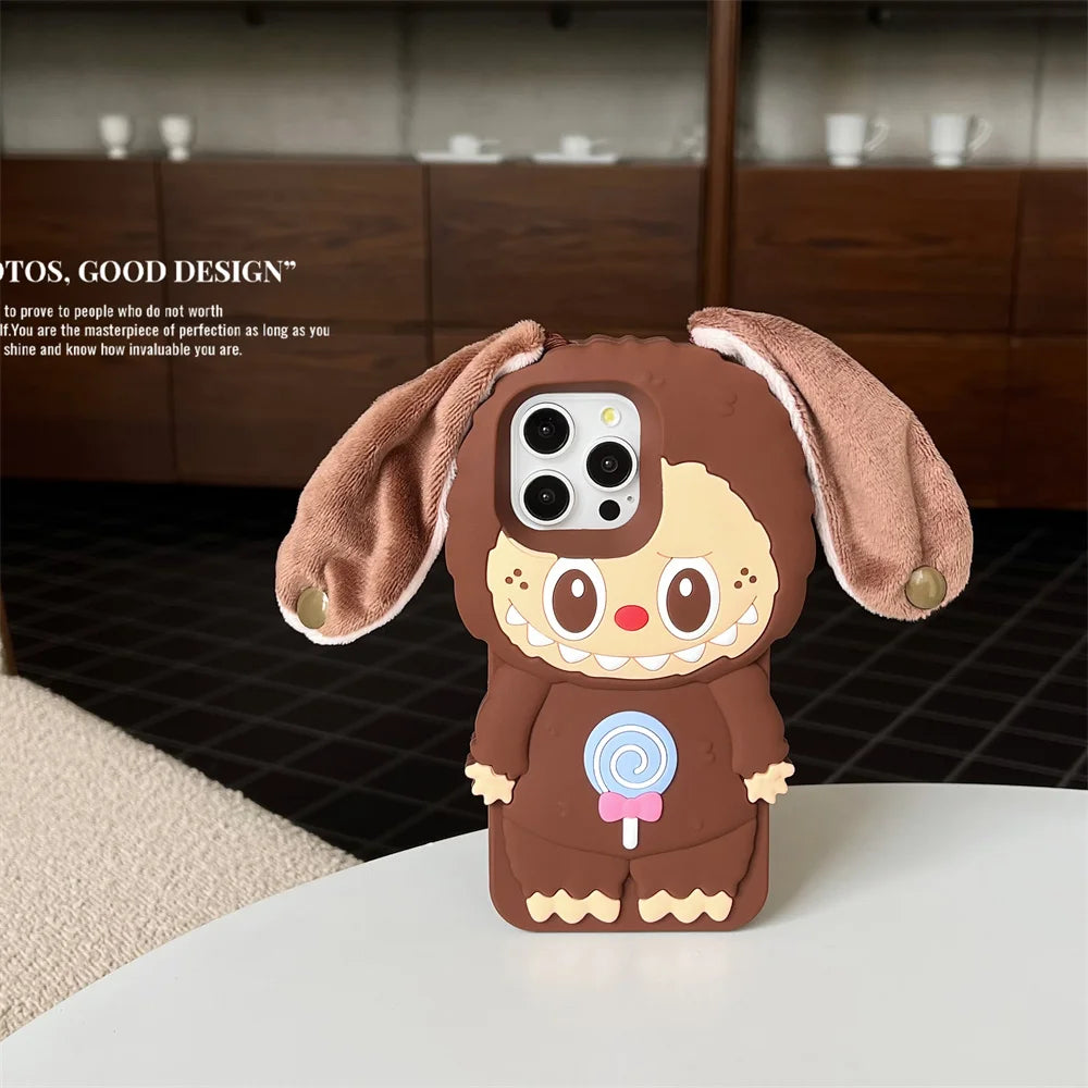 3D New Kawaii Labubu Phone Cases Cartoon Cute for iPhone 15 14 Plus 16 13 12 Pro Max 11 Anti-slip Soft Silicone Cover