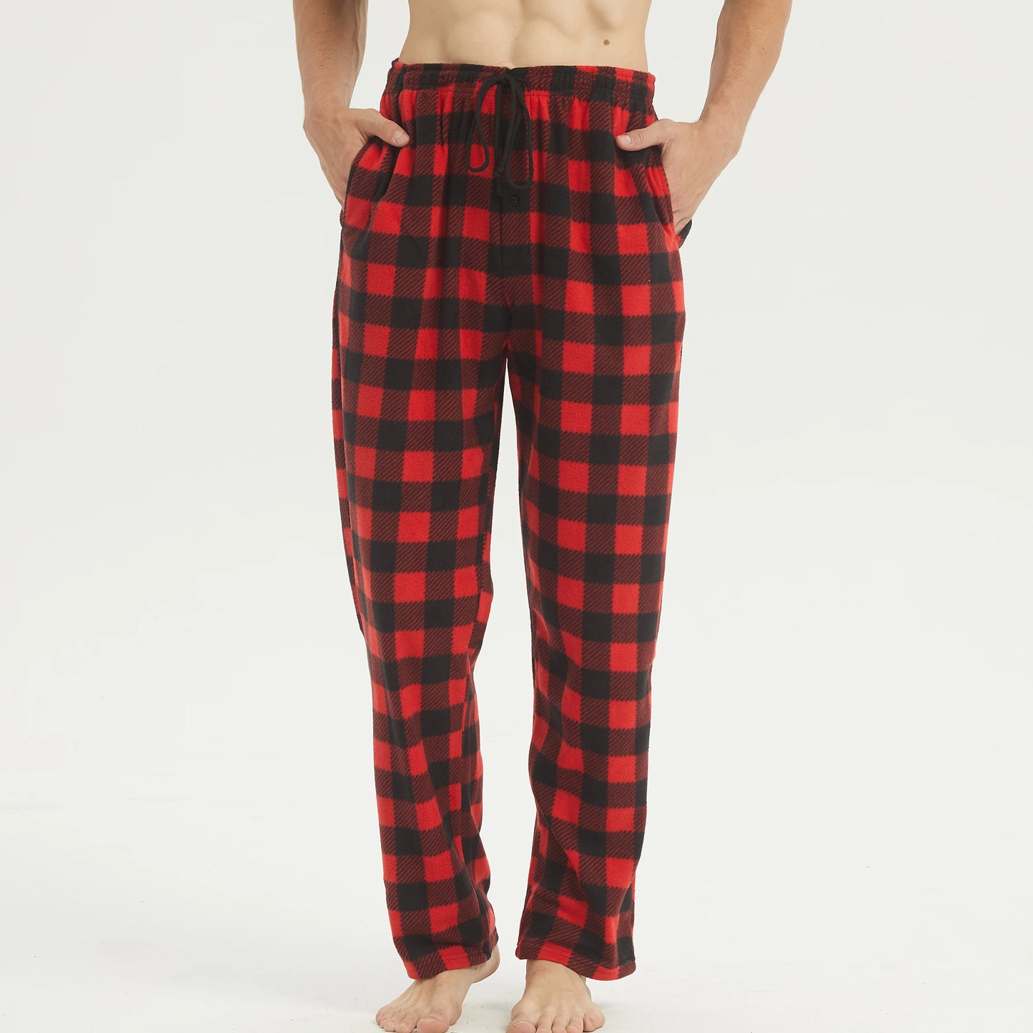 Mens Pajamas Pants with Pockets Fleece Pjs Soft Warm Plaid Pajamas Bottoms Lounge Sleep Pants Loungewear Sleepwear