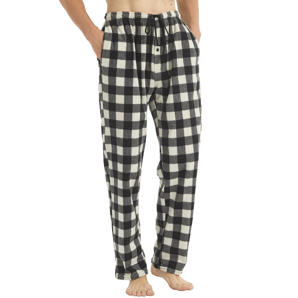 Mens Pajamas Pants with Pockets Fleece Pjs Soft Warm Plaid Pajamas Bottoms Lounge Sleep Pants Loungewear Sleepwear