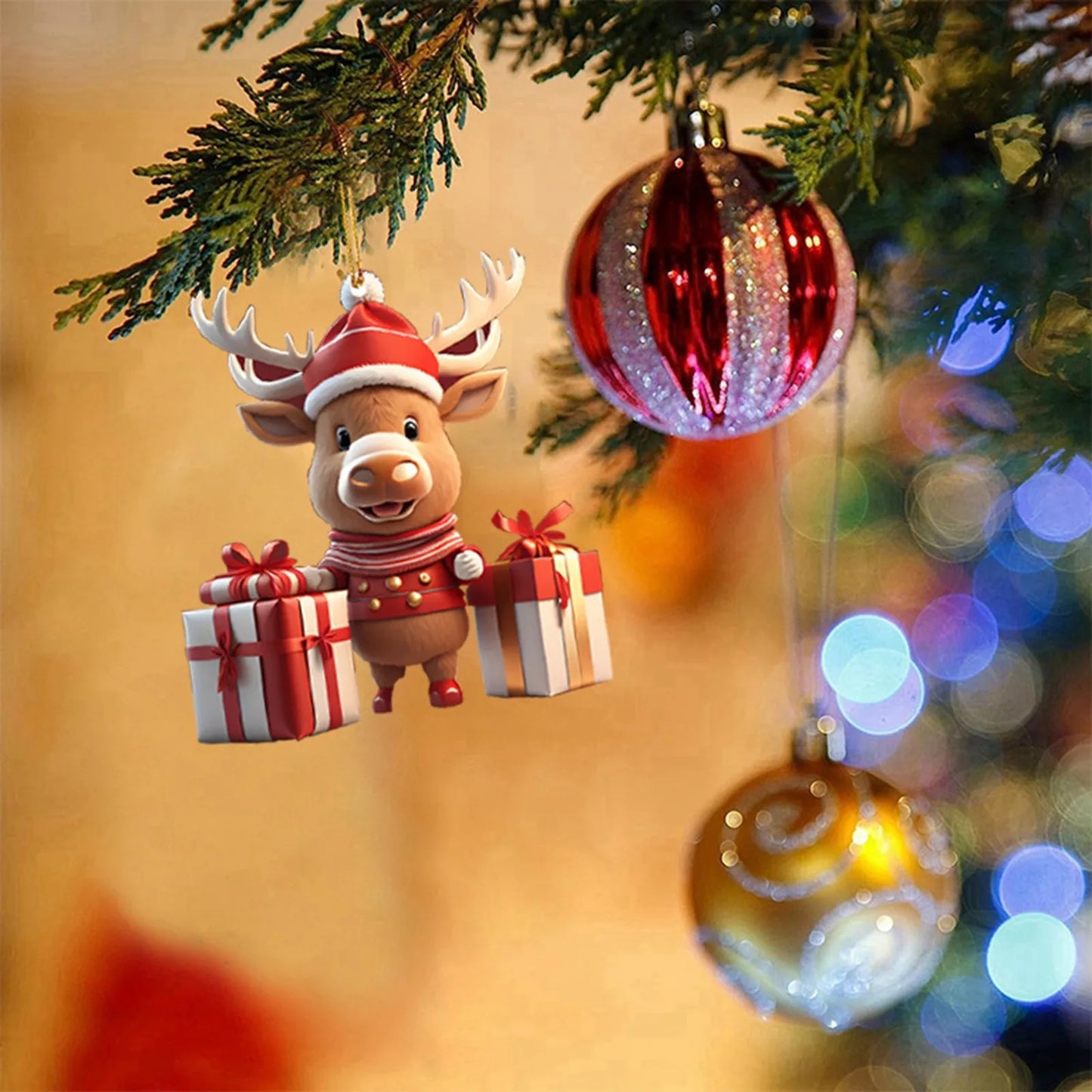 Cartoon Christmas Deer Car Hanging Decor Christmas Tree Pendant 2023 Home Xmas Party Decoration For 2024 New Year Decor Gifts