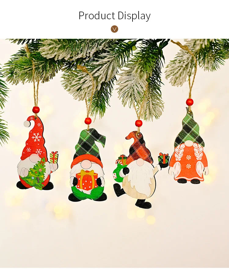 Merry Christmas Gnome Wooden Pendant Christmas Decorations For Home 2022 Cristmas Ornament Xmas Navidad Happy New Year 2023