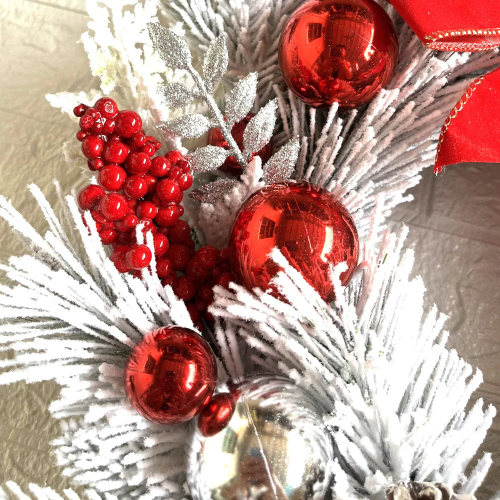 Christmas Wreath Rattan Set Christmas Decoration 2025 Red Bow Wreath For Front Door Xmas Decor Flower Garland Outdoor Home Decor