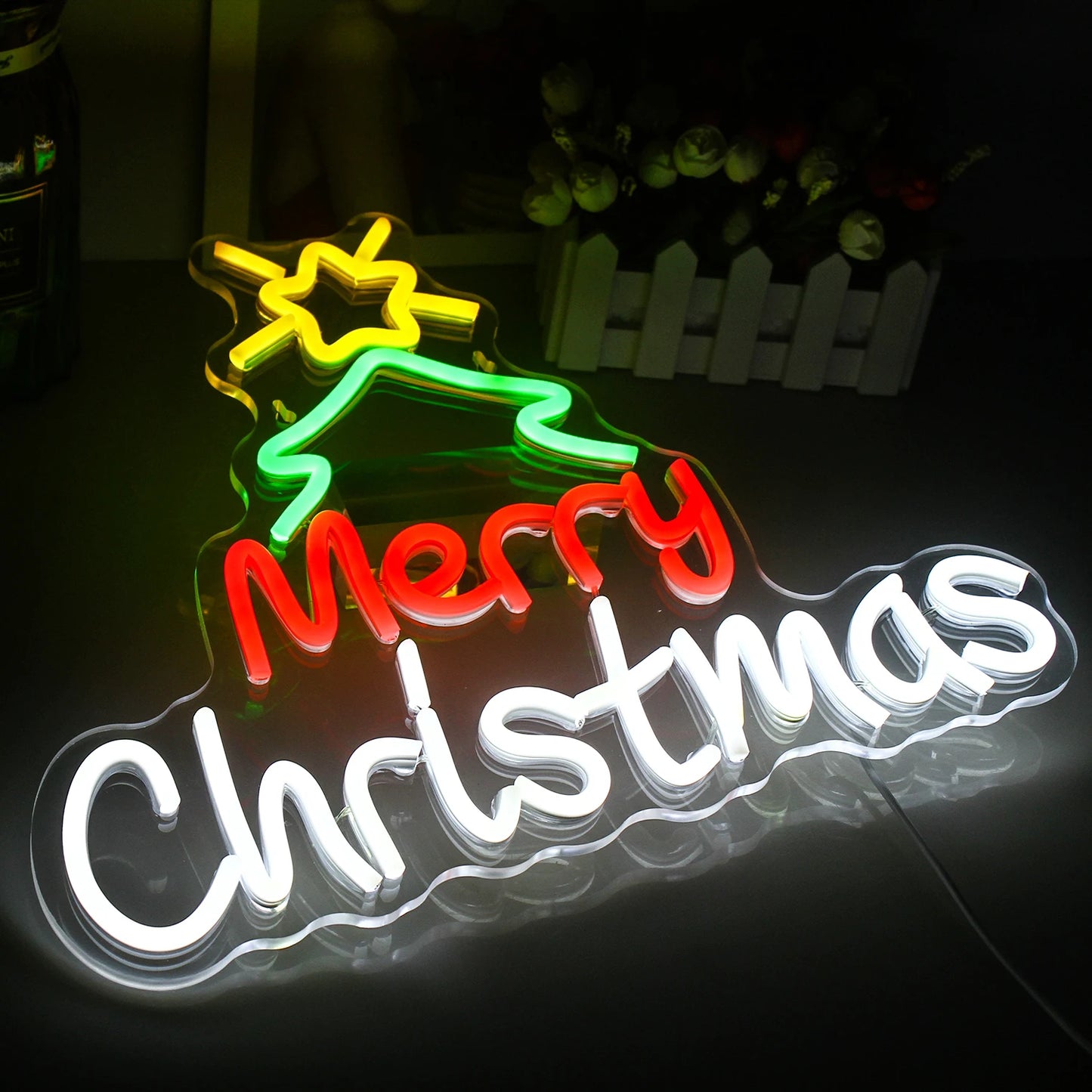 Merry Christmas Neon Sign Red Green LED Lights With Small Decor Dimmable Room Decoration For Festival Home Party Wall Lamp Signs