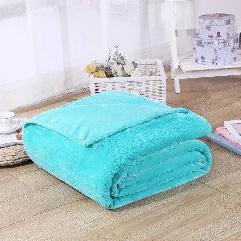 230GSM Coral Fleece Flannel Blankets For Beds Solid Blue Pink Soft Warm Thin Bedspread Sofa Cover Faux Fur Plaid Blanket