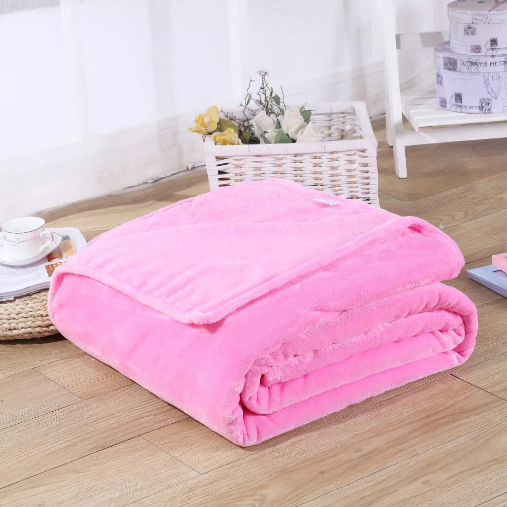 230GSM Coral Fleece Flannel Blankets For Beds Solid Blue Pink Soft Warm Thin Bedspread Sofa Cover Faux Fur Plaid Blanket