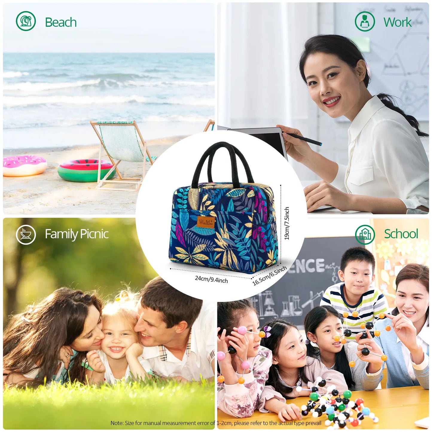 Lunch Box Thermal Bag Portable Waterproof Durable Wide Opening Suitable for Women's Work or Family Picnics