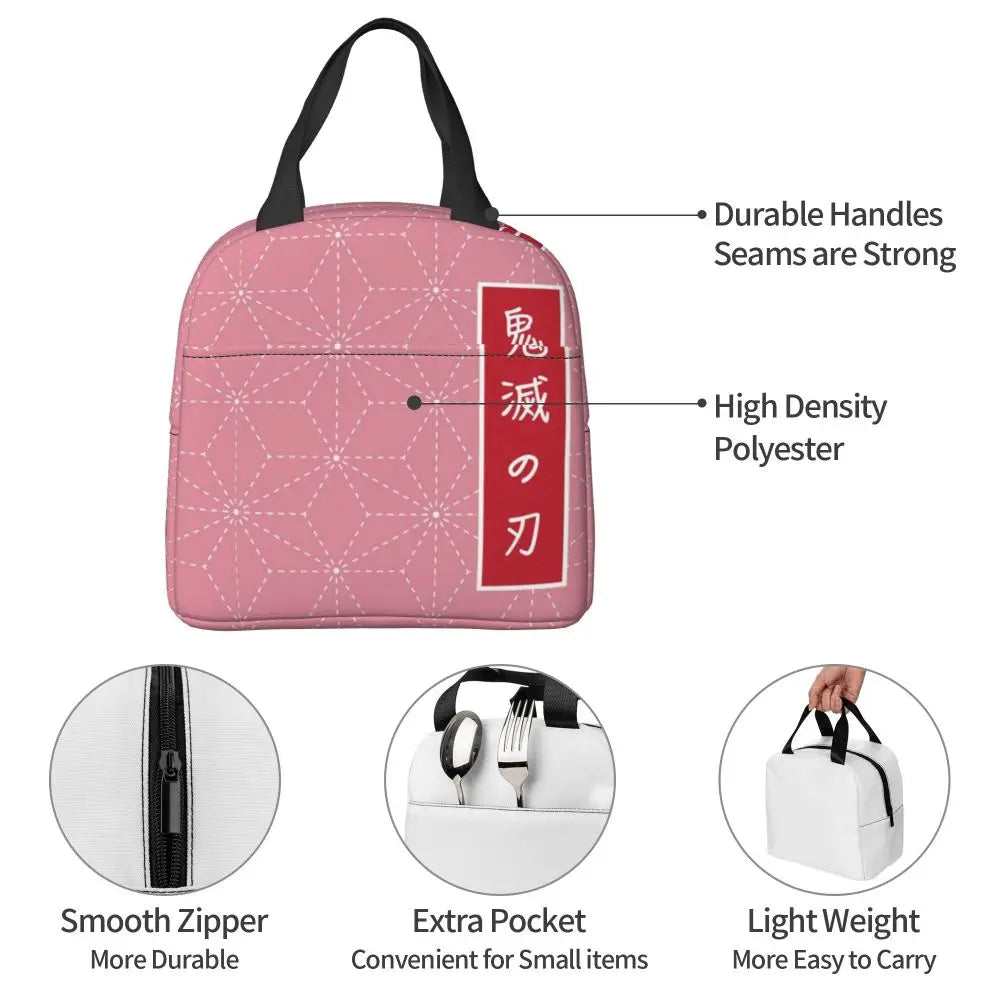 Kimetsu No Yaiba Anime Thermal Insulated Lunch Bag Women Demon Slayer Nezuko Lunch Container for Outdoor Picnic Storage Food Box