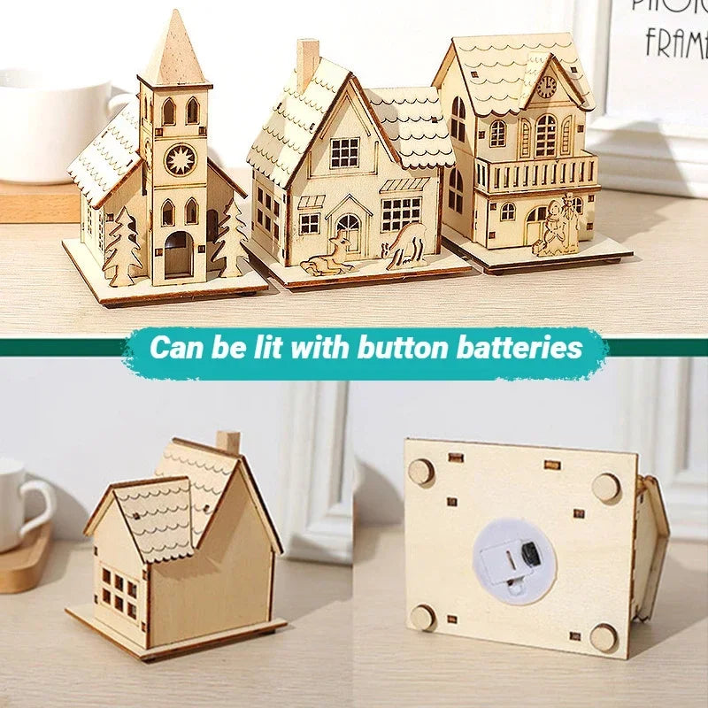 Cute Wooden House Christmas Ornaments Gifts Home Decorations Crafts Bookcase Table Desktop Tree Decoration Christmas Decoration