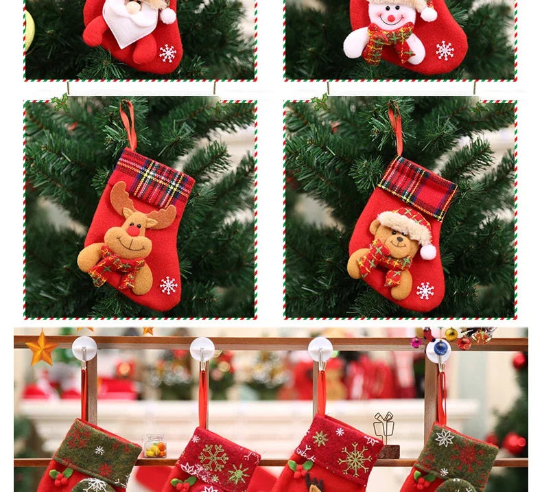 2pcs 2023 New Christmas Decoration Socks Cartoon Santa Claus Fawn Snowmen Socks Christmas Tree Hanging Ornaments Home Decoration