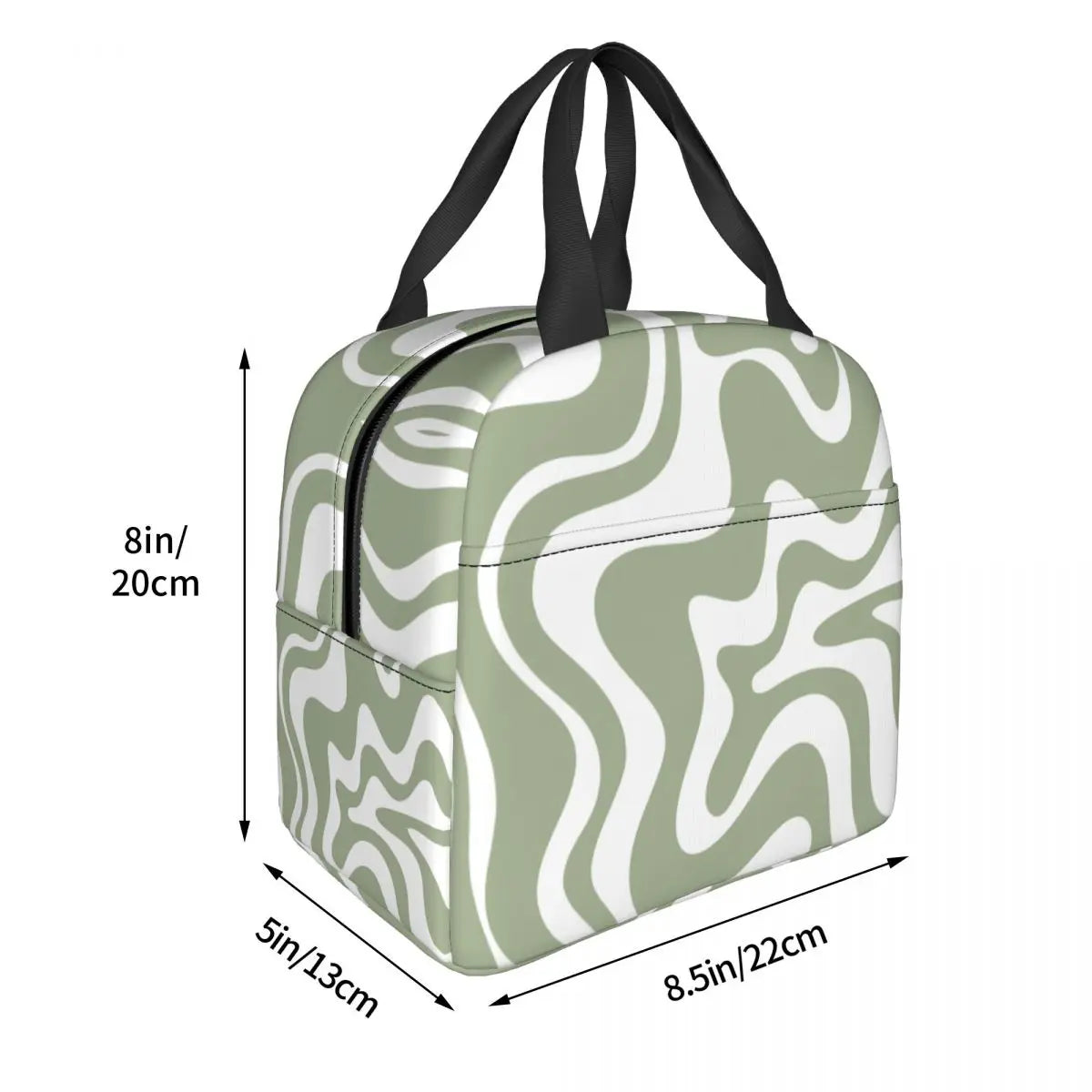 Liquid Swirl Abstract Pattern In Sage Green Insulated Lunch Bag Geometric Art Cooler Thermal Bento Box For Women Kids Food Bags