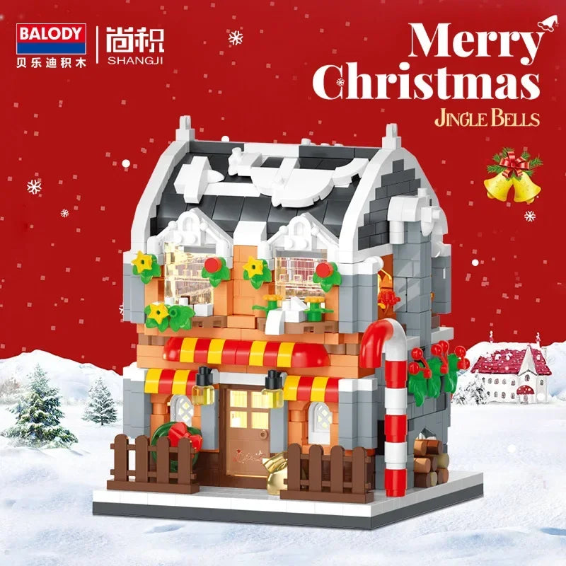 Christmas Snow House Mini Building Blocks Set Balody Coffe Candy Book Shop City View 3D Model Brick Boys Toys Children Xmas Gift