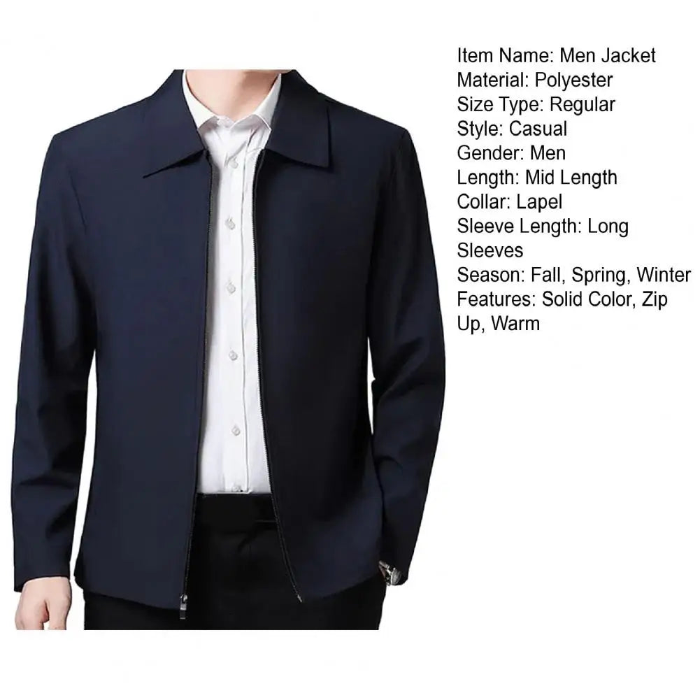 Men Jacket Elegant Mid-aged Men's Lapel Jacket with Zipper Closure Pockets for Formal Business or Casual Wear in Spring Fall