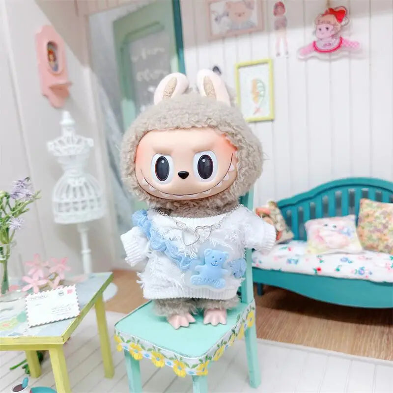 17cm Labubu Clothes Cute Mini Plush Doll's Outfit Accessories Suit Overalls Dress Hairpin for Labubu Dolls Fans Children Gift