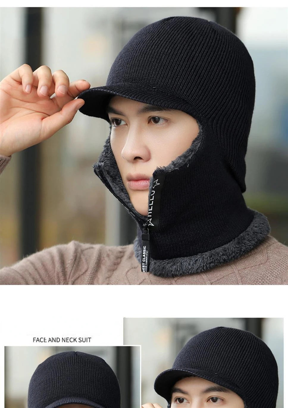 Winter Men Outdoor Ear Protection Warm Thick Plush Wool Hat Women Soft One Piece Hat Scarf  Female Fashion Prevent Cold Wind Hat