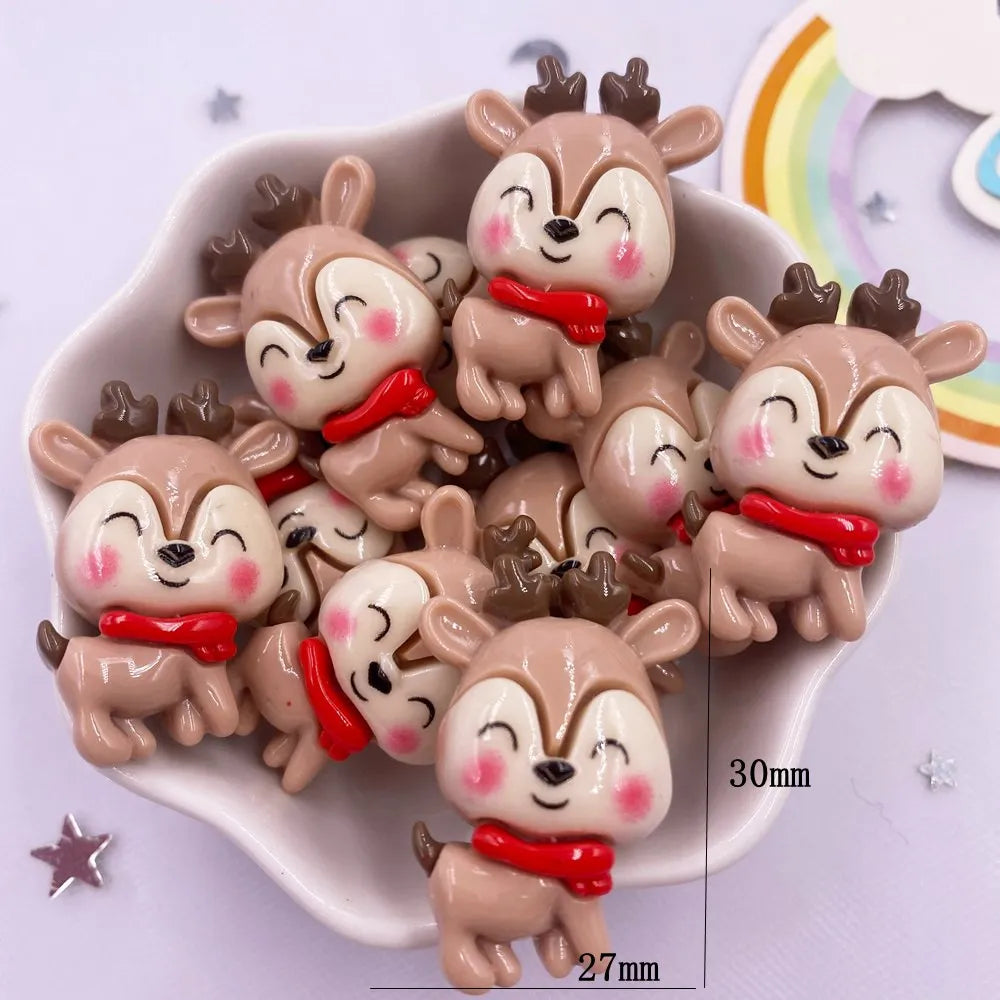 Resin Kawaii Colorful Santa Trees Elk Snowman Bells Flatback Stone Cartoon Christmas Figurine 10PCS Scrapbook DIY Decor Crafts