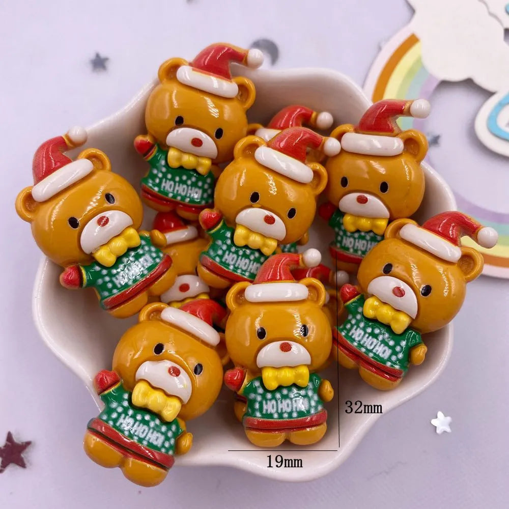 Resin Kawaii Colorful Santa Trees Elk Snowman Bells Flatback Stone Cartoon Christmas Figurine 10PCS Scrapbook DIY Decor Crafts