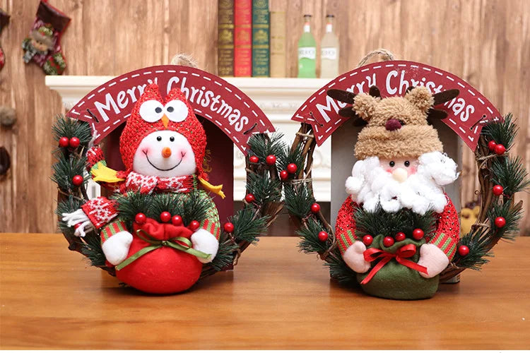 Elk Snowman Rattan Circle Christmas Flower Wreath Shopping Mall Window Christmas Tree Christmas Decorations Children's Doll