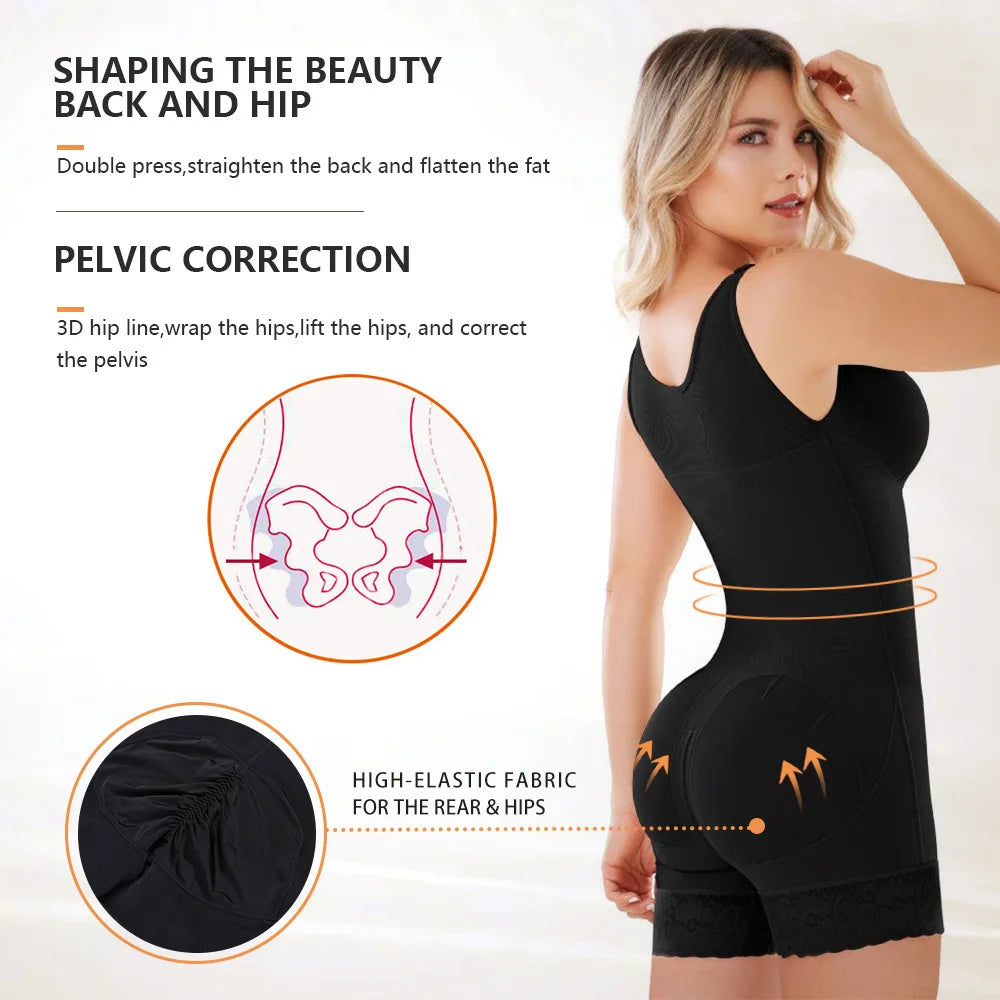 Women Bodysuit Shapewear Fajas High Compression Shorts Slimming Sexy Shaping Underwear Tummy Control Body Shaper with Buckle