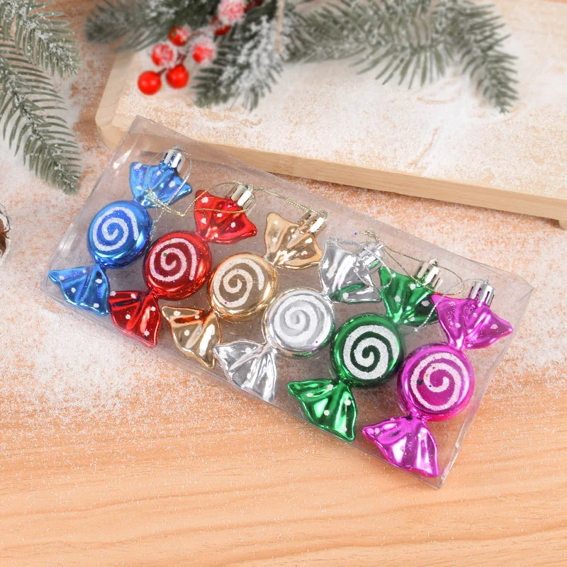 6pcs/box Christmas Candy Pendant Xmas Tree Hanging Ornaments Christmas Decorations For Home 2023 Navidad Noel New Year Kids Gift