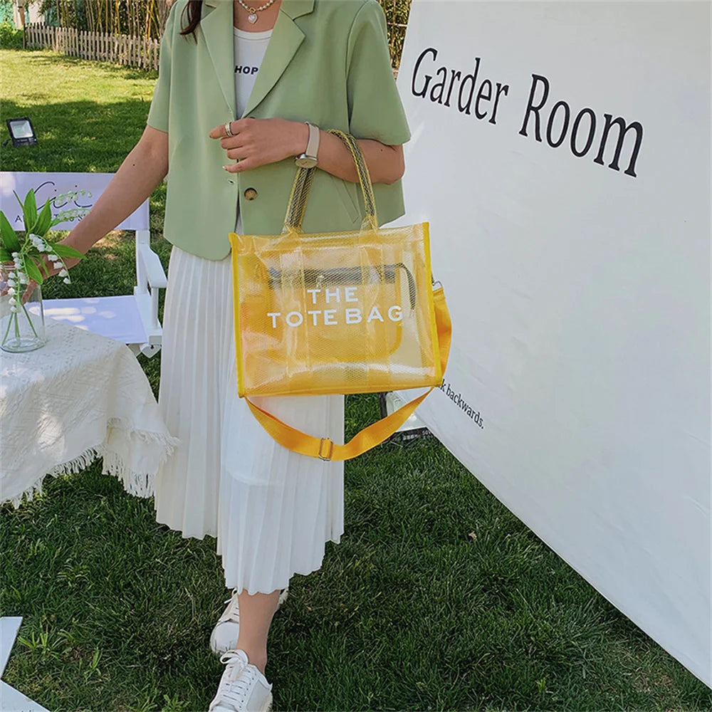 Women Large Tote Handbag Clear PVC Beach Bag Transparent Bag Luxury Designer Shoulder Crossbody Summer Beach Jelly Bags bolso mu