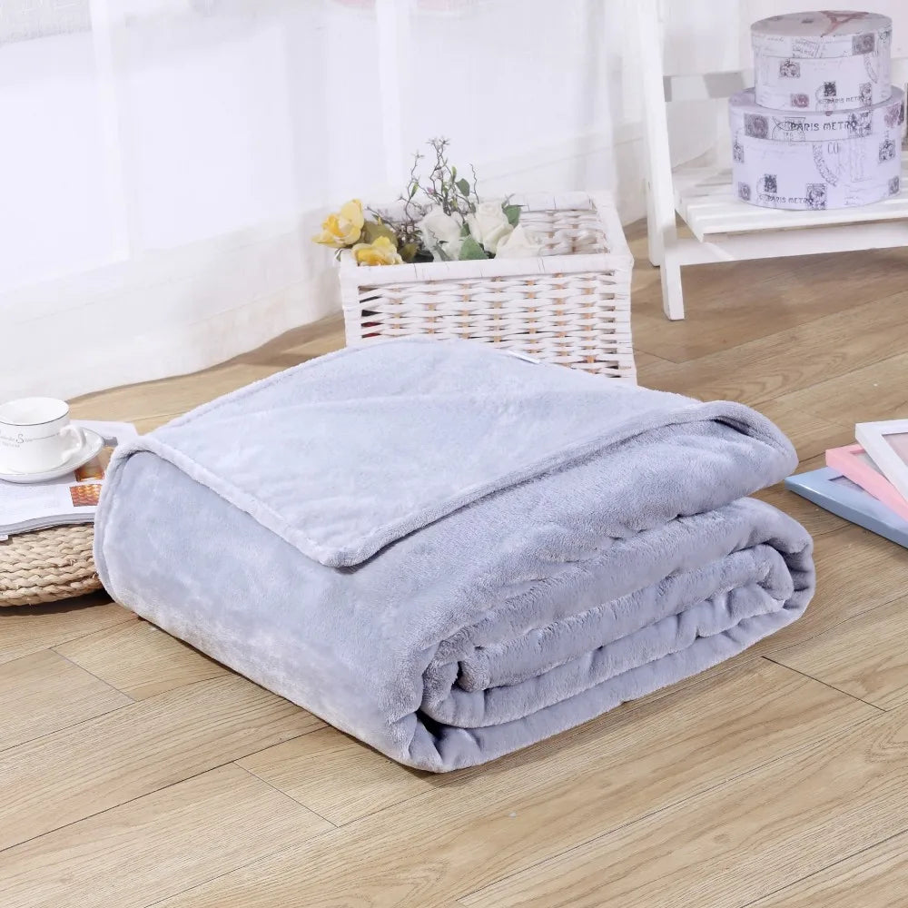 230GSM Coral Fleece Flannel Blankets For Beds Solid Blue Pink Soft Warm Thin Bedspread Sofa Cover Faux Fur Plaid Blanket