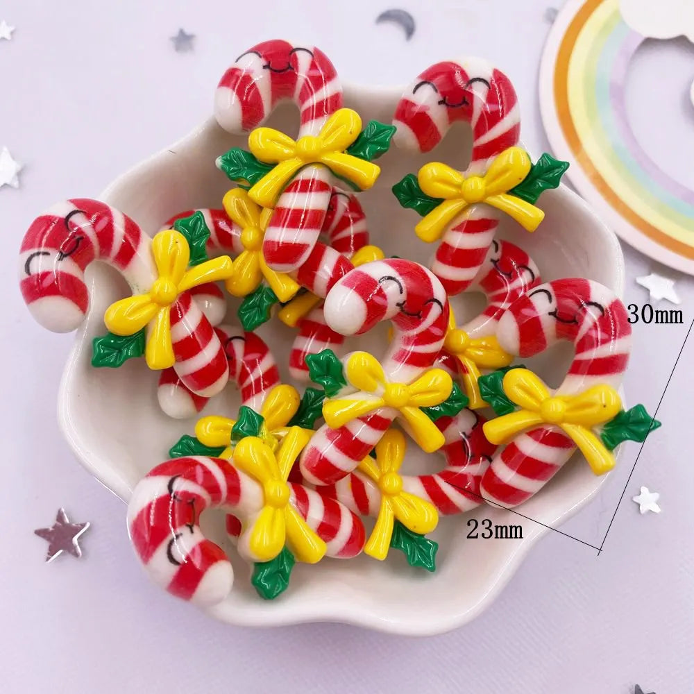 Resin Kawaii Colorful Santa Trees Elk Snowman Bells Flatback Stone Cartoon Christmas Figurine 10PCS Scrapbook DIY Decor Crafts