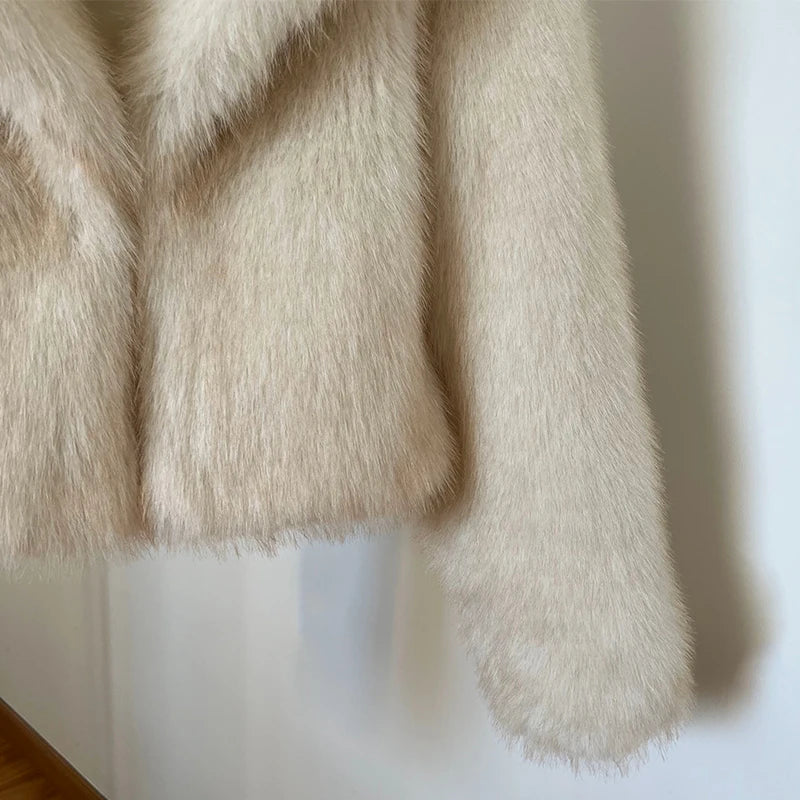 Neo Mint Luxury Brand Runway Fashion Yellow Gradient Cropped Fluffy Fur Jacket Coat Women Winter Thicken Faux Fox Fur Outerwear