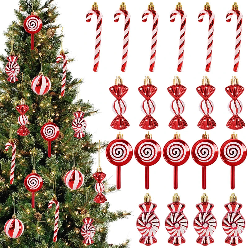 6Pcs Christmas Red Candy Crutch Lollipop Xmas Tree Hanging Pendant Ornaments 2024 New Year Gift Christmas Home Decoration 2023