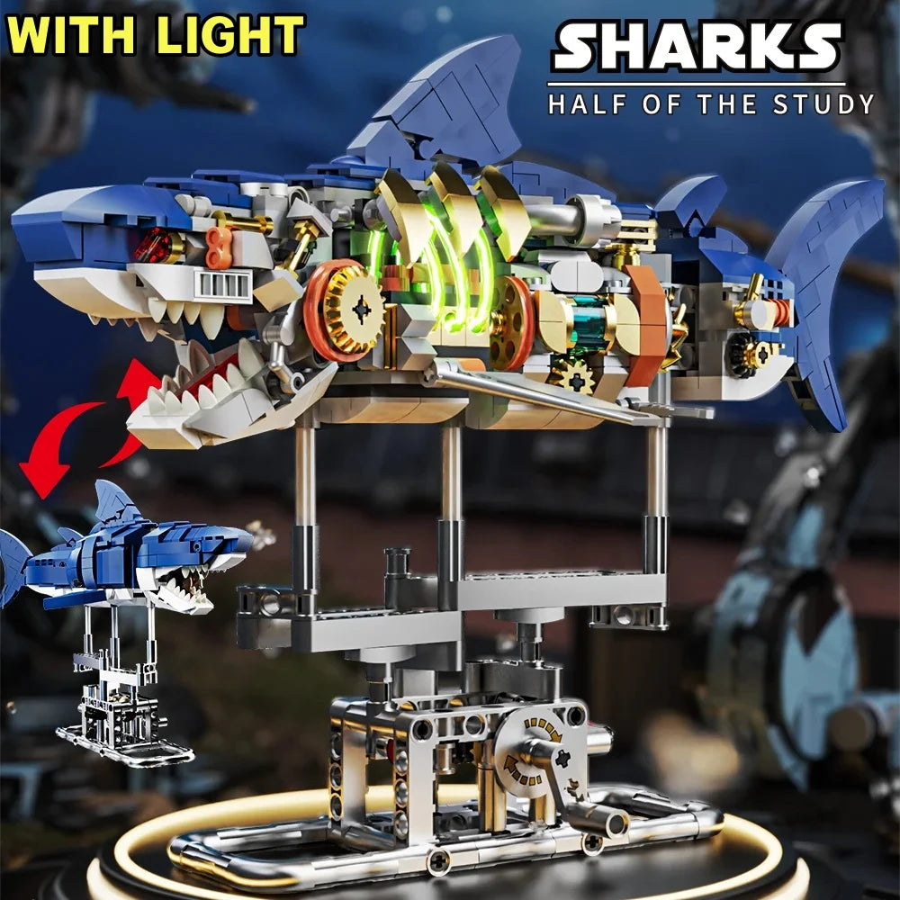 Technical Mechanical Shark Parrot Mantis Frog Manta Ray Sea Animal Light Building Blocks Bricks Model Assembly Toy For Kid Gift