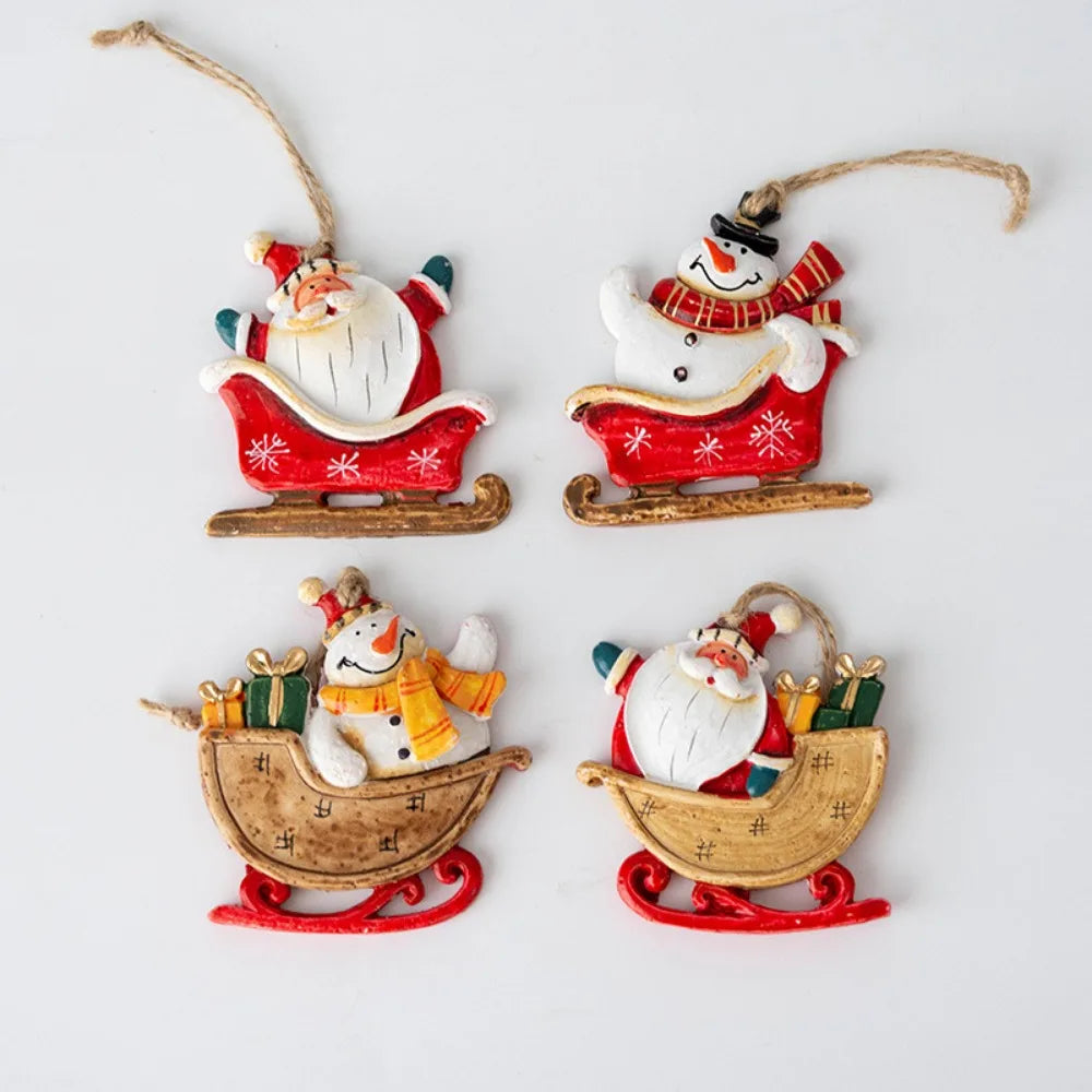 Christmas Retro Figurines Ornament Santa Claus Snowman Sleigh Tree Resin Decoration for Fairy Garden Doll House Home Decor