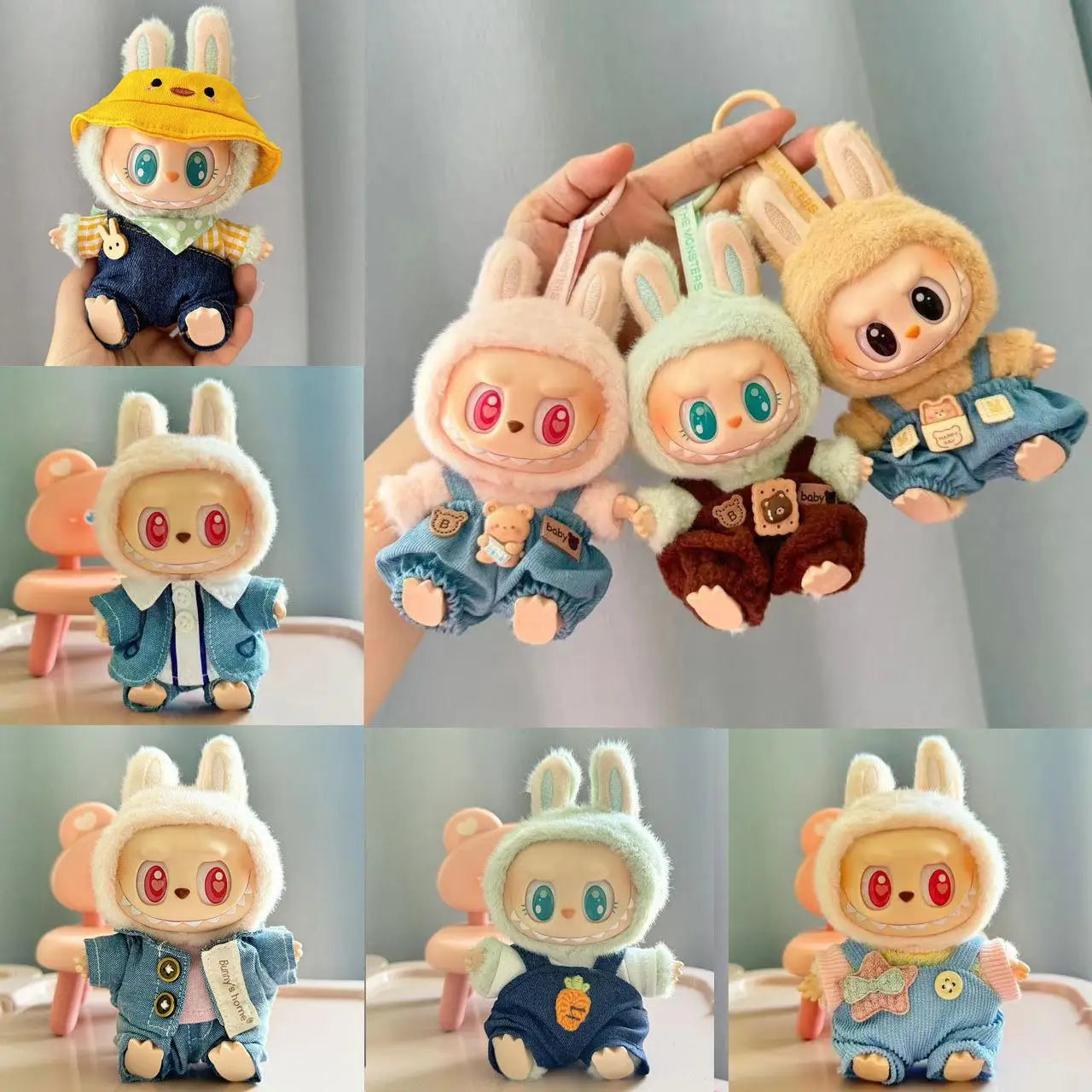 17cm Mini Plush Doll'S Clothes Outfit Accessories For Korea Kpop Exo Labubu I II Idol Dolls Sitting Party overalls Clothing Gift