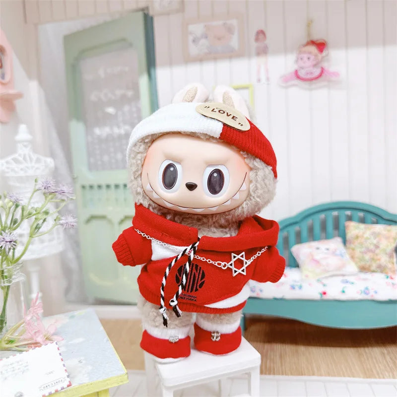 17cm Labubu Clothes Cute Mini Plush Doll's Outfit Accessories Suit Overalls Dress Hairpin for Labubu Dolls Fans Children Gift