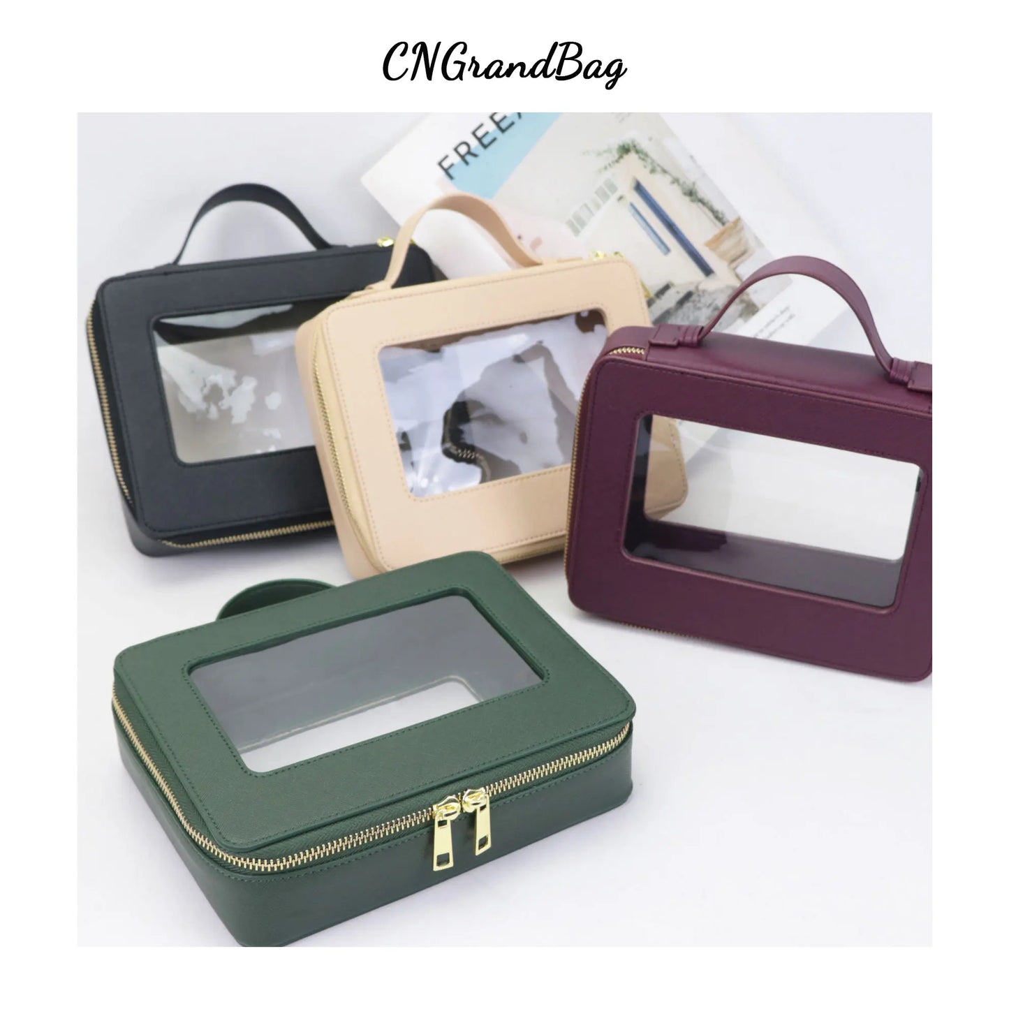 Customized Letters Colorful Saffiano Portable Cosmetic Case Travel Transparent Makeup Bag PVC Cosmetic Bag TPU Wash Bag