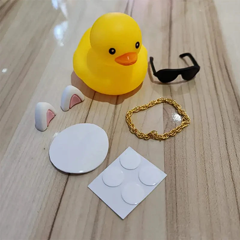 Car Duck Car Rubber Dashboard Decorations Ornament Yellow Duck with Mini Swim Ring Sun Cowboy Hat Necklace for Rubber Duck