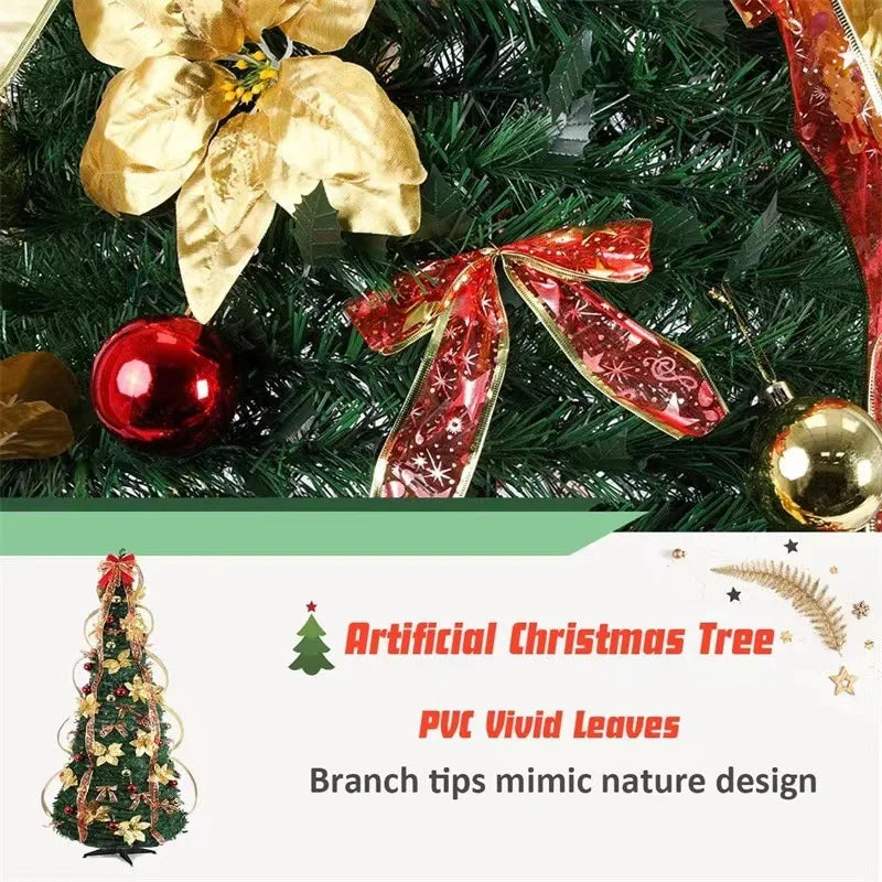 1.8m collapsible folding Christmas Tree Easy installation Pull Up pop-up with 350 Warm Light deci de noel arbil armed fast