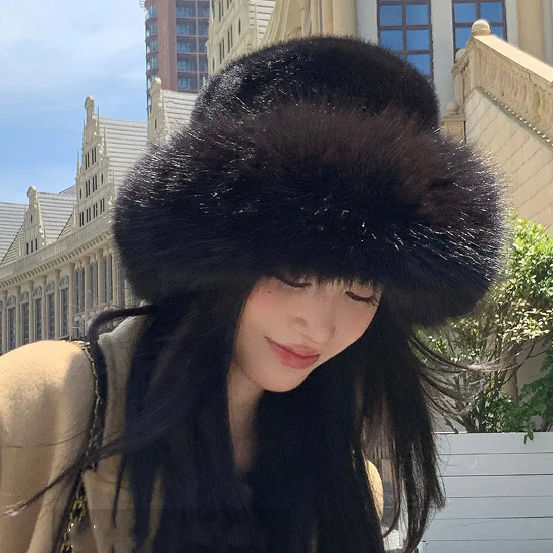 Winter Plush Hat Women Thickened Warm Bucket Hats For Women Men Simple Imitation Fur Ear Protection Cap Windproof Fisherman Cap