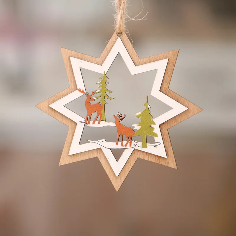 New Year 2022 Natural Wood Christmas Tree Ornament Xmas Hanging Pendants Star Xmas Tree Bell Christmas Decorations For Navidad